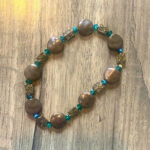 Stretch copper and teal bracelet